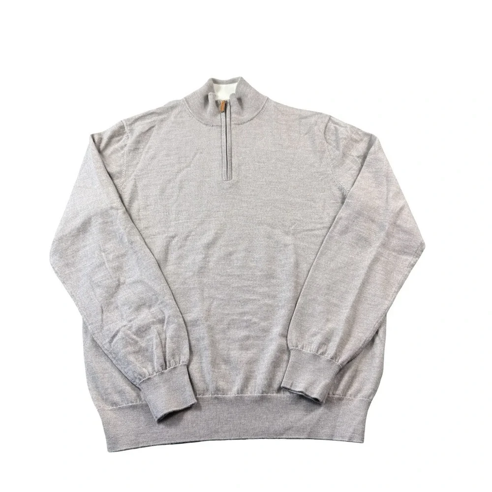 Collars & Co. Brown Merino Wool Half Zip Mens Pullover Sweater Size Large